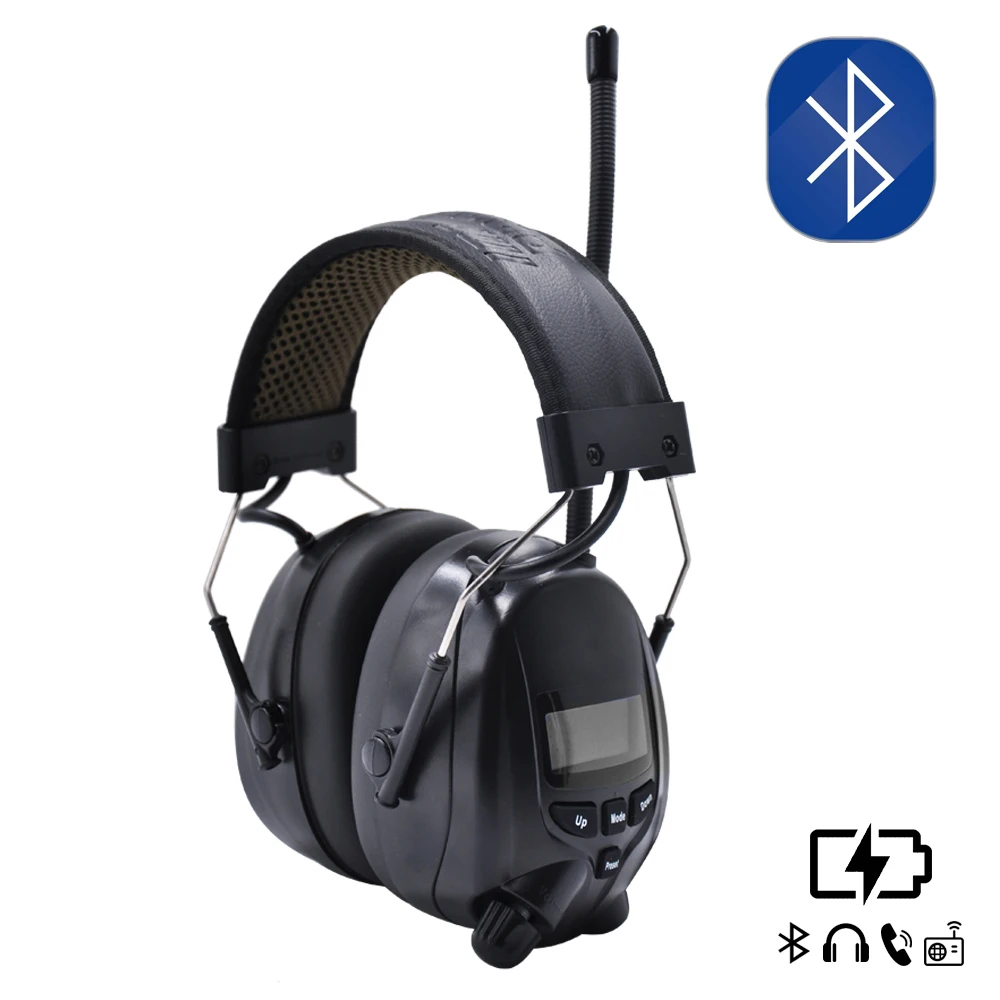 Protear 1200 мАч литиевая батарея NRR 25 дБ Защита слуха Bluetooth AM/FM радио наушники для женщин электронная защита ушей - Цвет: Черный