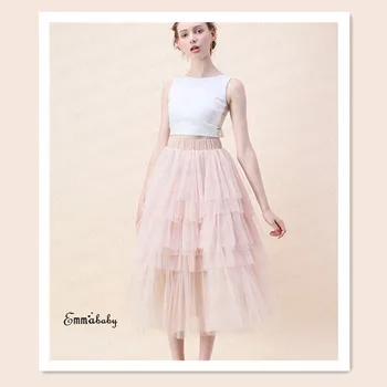 

2019 Spring Fashion Womens Lace Princess Fairy Style 4 layers Voile Tulle Skirt Bouffant Puffy Fashion Skirt Long cupcake Skirts