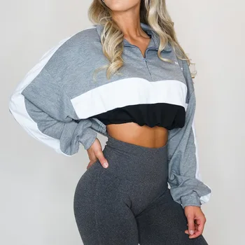 

Women Cropped Pullover Running JacketYoga Zipper Long Sleeve Sport Jacket Fitness Ladies Hoodies