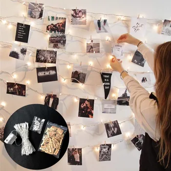 

LED Photo Clip String Lights for Room 100 LED 10M Decor 50 Wooden Clips 20 Nails H0924