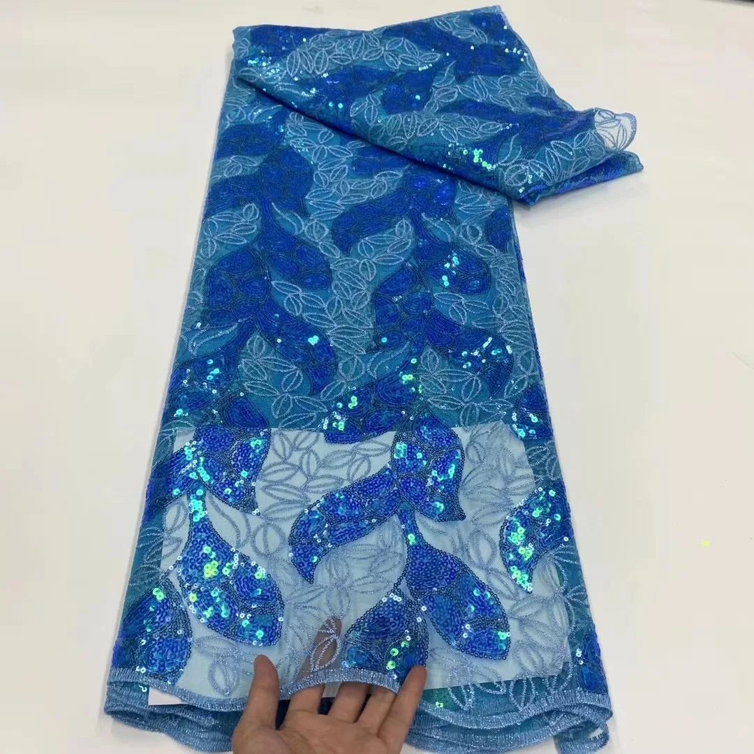 

Новейшая синяя африканская кружевная ткань 2021, высококачественный сетчатый кружевной материал, нигерийские французские блестки, кружевная ткань для вечернего платья KDP21233