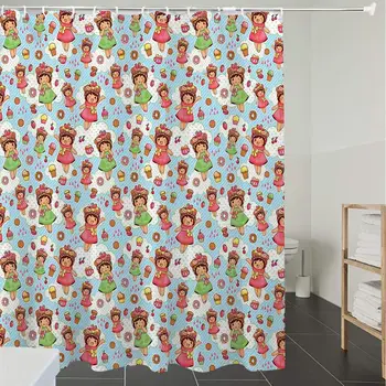 

Shower Curtain Fabric Polyester Fabric,Waterproof, Machine Washable, Anime,Cute Little Girls with Fruit Waffle Hats Cookies