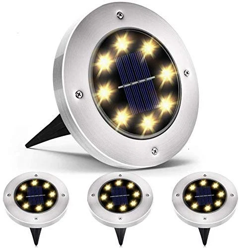 

DCOO Solar Ground lamp 8 LEDs Disk Lights Waterproof Patio Outdoor Light with Light Sensor for Lawn Pathway Step and Walkway