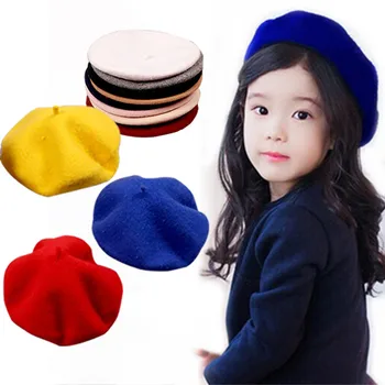 

Cute Wool Baby Hat for Girls Vintage Autumn Winter Baby Beanies Cap Kids Adjustable Toddler Beret Painter Hat Hair Accessories