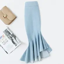 Юбки размера плюс 4XL! Женская осенне-зимняя юбка с завышенной талией, однотонная ковбойская юбка TB3760