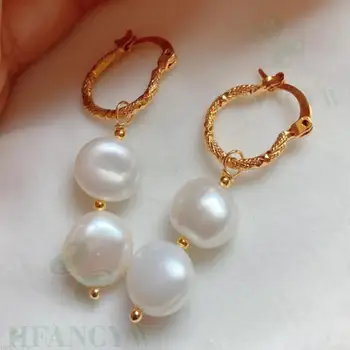 

White Baroque Pearl Earring 18k Ear Drop Hook Mesmerizing Flawless Women Wedding Real Dangle Party Luxury Fashion Aurora AAA