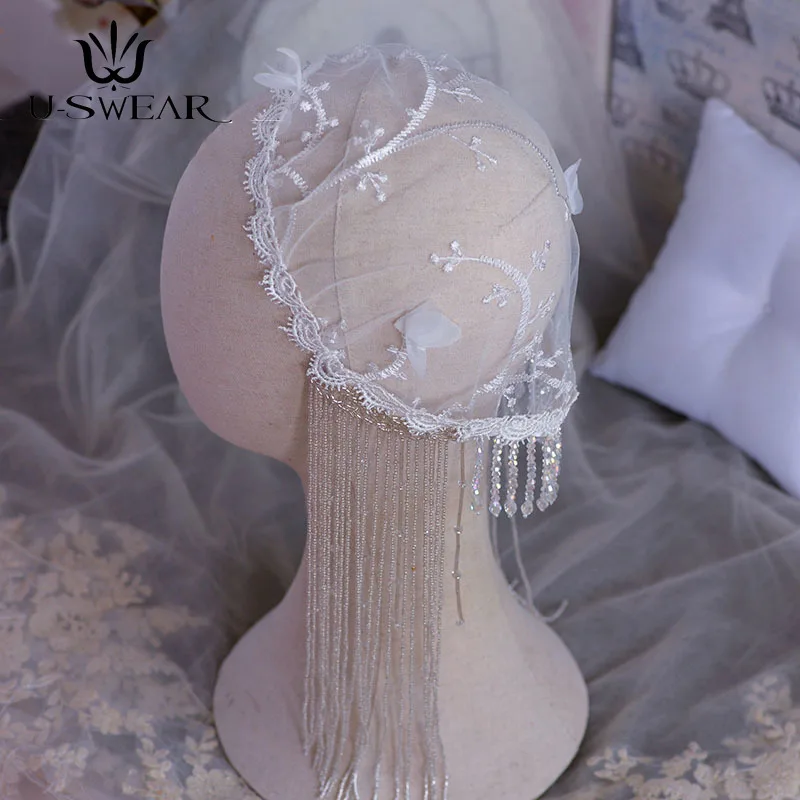 

Vintage Handmade Silk Lace Crystal Hat Bridal Hair Accessory for Wedding Bride Hair Jewelry Wedding Hat Headpiece Tocado Novia