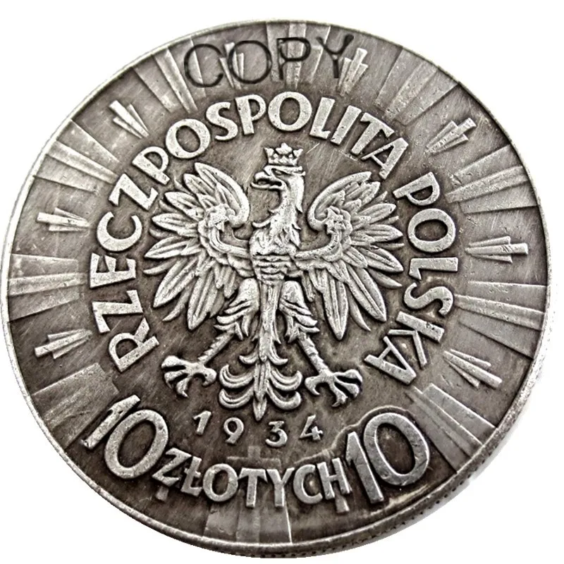 1934 Польша 10 Zlotych Посеребренная копия монеты | Дом и сад