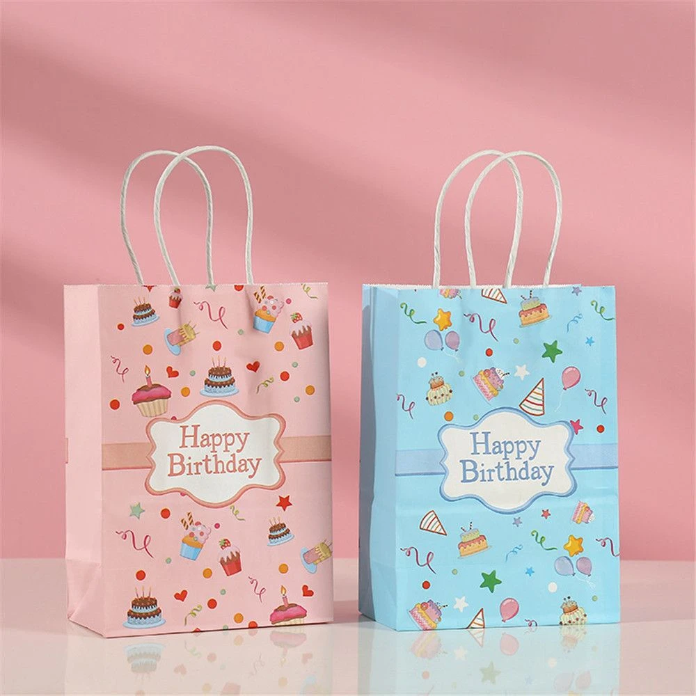 Campaña colorante Resignación Bolsas de papel para regalo de feliz cumpleaños, bolso de mano con patrón  impreso de pastel