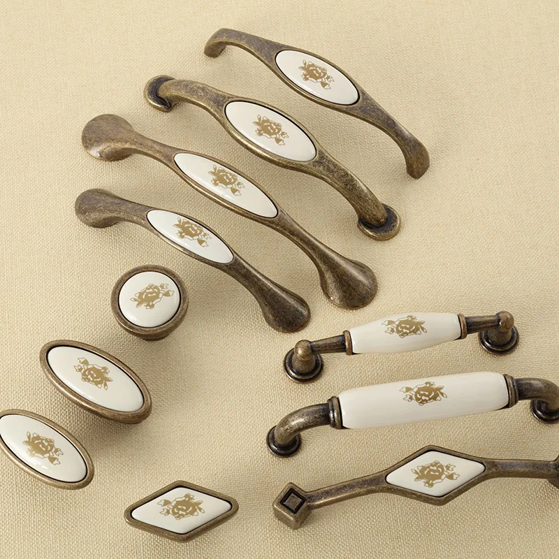 

4 Pcs/Lot Ceramic Handle European Zinc Alloy Modern Simple Cabinet Closet Door Children's Round Single Hole Antique