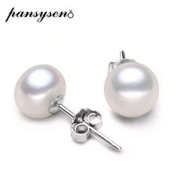 

PANSYSEN Real 925 Sterling Silver 6mm 8mm 10mm Pearl Stud Earrings for Women Classic Wedding Engagement Jewelry Earring Gifts