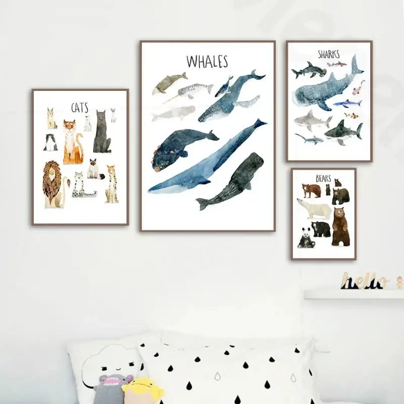 

Cartoon Animal Educational Objects Poster Canvas Print Hand-painted Decorative Painting Home Children Baby Room Nursery Wall Art