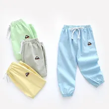 Противомоскитные штаны для мальчиков и девочек детский фонарь из хлопка и льна, летние штаны-шаровары со средней талией Детские тонкие брюки класса B