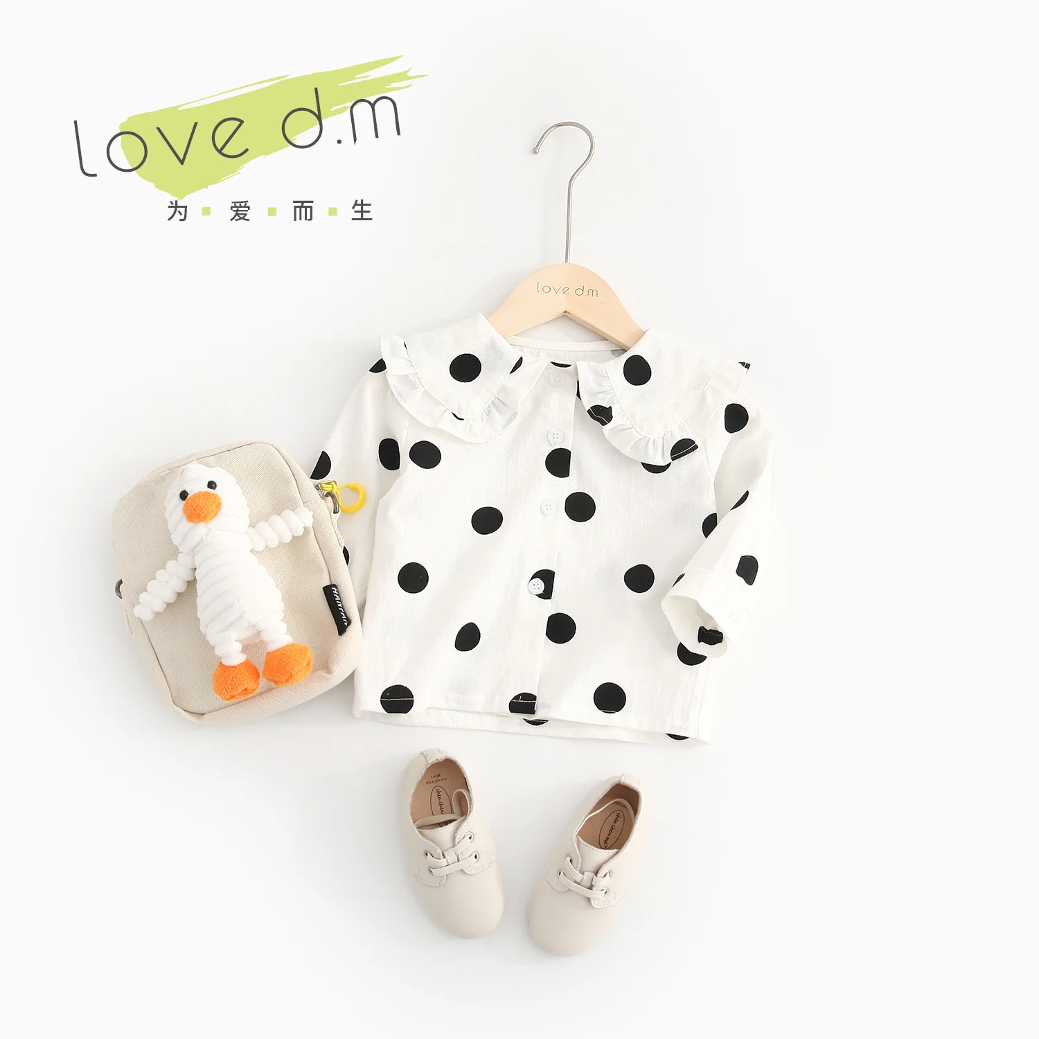 

Childrenswear 2019 Baby Girls Large Lapel Dotted Long-sleeved Shirt Peter Pan Collar Tops Dy094
