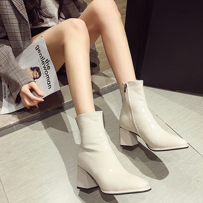 

Zipper Rock Shoes Woman Lady Boots Leather Booties Luxury Designer Boots-women Winter Footwear Ladies Rubber High Heel Fashion