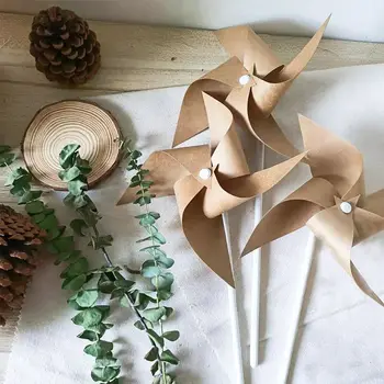 

3 Pcs Kraft Paper Windmill Handmade DIY Vintage Style 20CM Creative Outing Decorative Household Party Gifts Photography Props