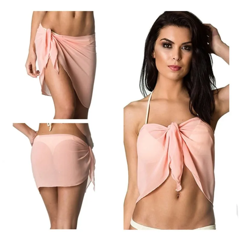 

Sexy Woman Beach Bikini Swimsuit Wrap Top Pure Color Chiffon Apron Covering Sunscreen Shawl Travel Essential Swimwear Pure