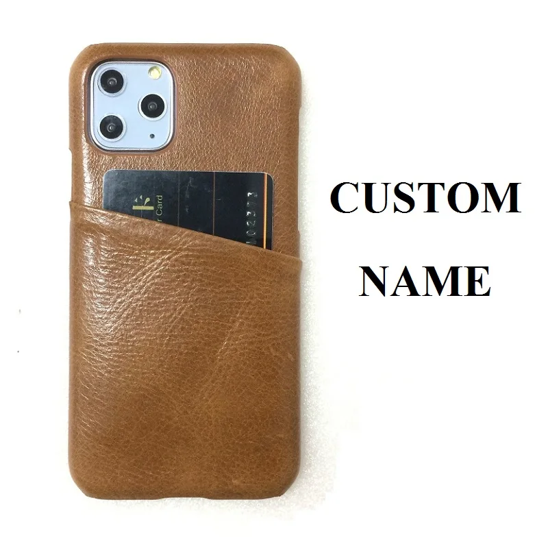

Solque Custom Name Initials Genuine Leather Card Holder Thin Phone Case For iPhone 11 Pro Max 11Pro Cover Luxury Retro Vintage