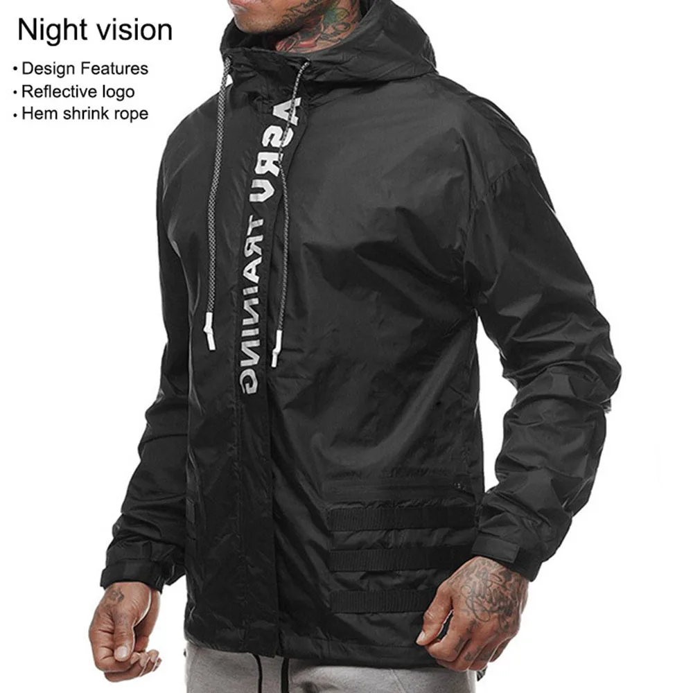 

Spring and Autumn New Windbreaker Men's Long-Sleeved Hooded Jacket Men's Outdoor Nighttime Reflective Letter Printing Jacket