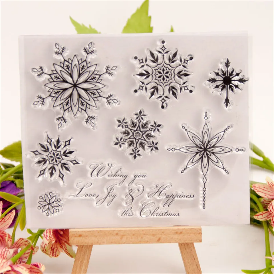 Christmas Greeting Words Clear Stamps for Card Making and Photo Album Decorations, Bell Snowflake Transparent Rubber Stamps Seal for Scrapbooking