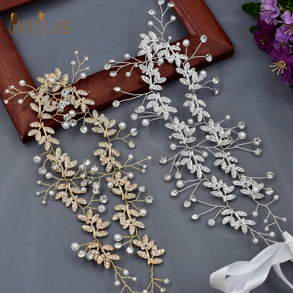 S42 Silver Golden Wedding Dress Sash Alloy Leaves Belt for Bride Ladies Belt Bridal Dress Accessories Jewel Belt  Beaded Belt