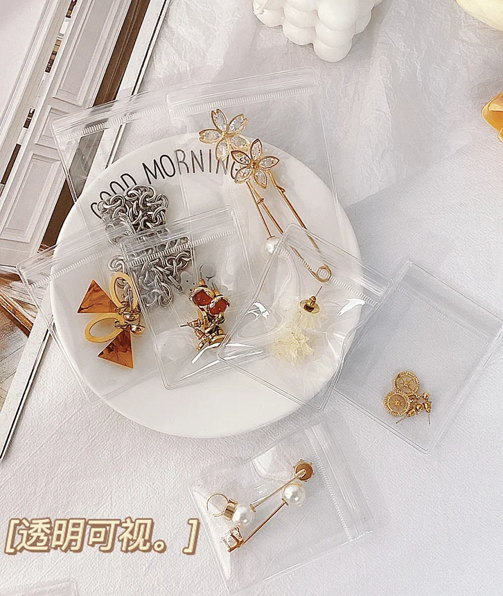 Transparent self-sealing jewelry storage seal delicate oxidation prevention small large necklace ring earrings bag J05