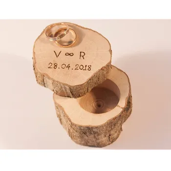 

personalized Wood slice Ring Box Rustic Jewelry Box engraved wedding Ring Holder ring bearer pillow alternative Engagement Gift