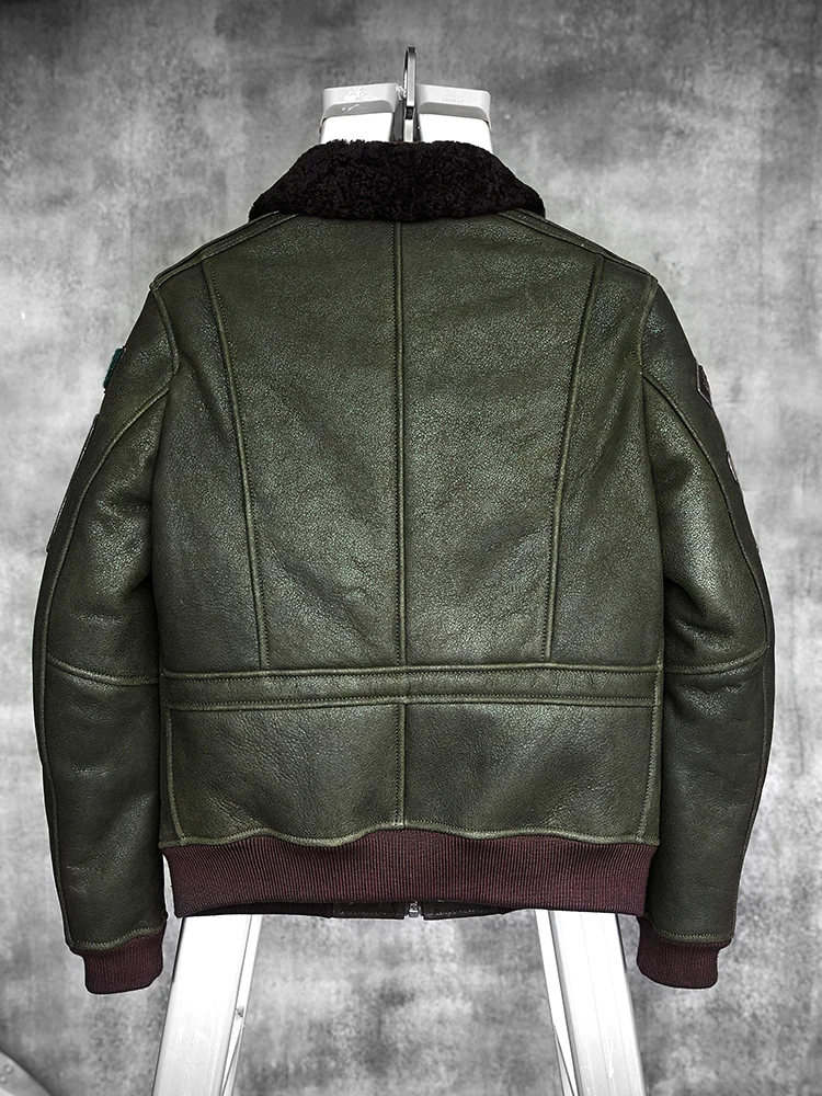 Овчина натуральная кожа пальто B3 Куртка бомбер ретро Авиатор Верхняя одежда