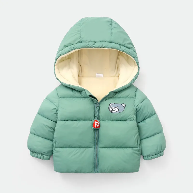 Olekid/осенне-зимняя флисовая куртка для малышей теплое бархатное пальто с капюшоном для новорожденных девочек детский зимний комбинезон для маленьких мальчиков, пуховик для малышей - Цвет: Зеленый