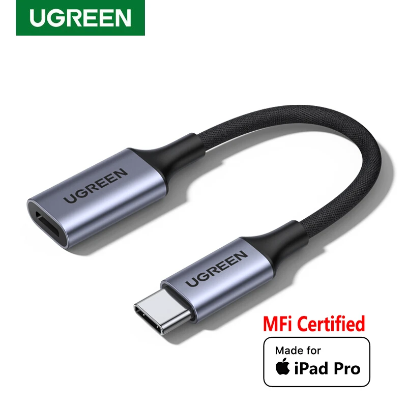 Ugreen Adaptador de conector de auriculares usb c A lightning certificado por MFI, convertidor de Audio de música de 8 pines para ipad pro, usb tipo c|Transformadores y adaptadores