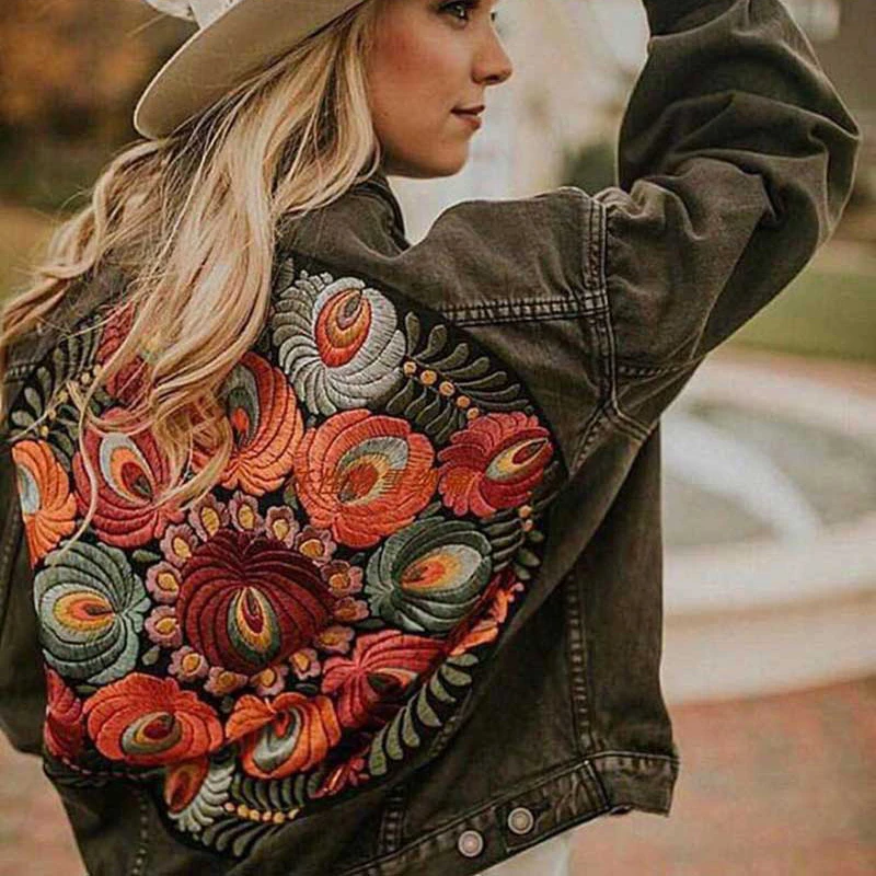 winter floral denim jacket