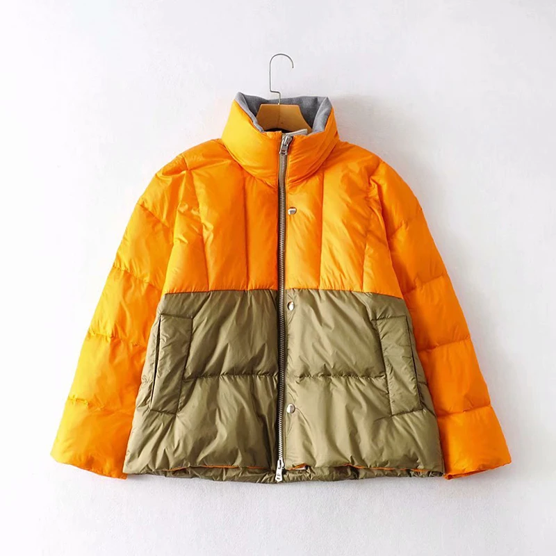 orange green Зимний пуховик для женщин, лоскутное Женское пальто, Harajuku уличная одежда, утолщенная Женская куртка большого размера, теплая парка с хлопковой подкладкой - Цвет: orange green