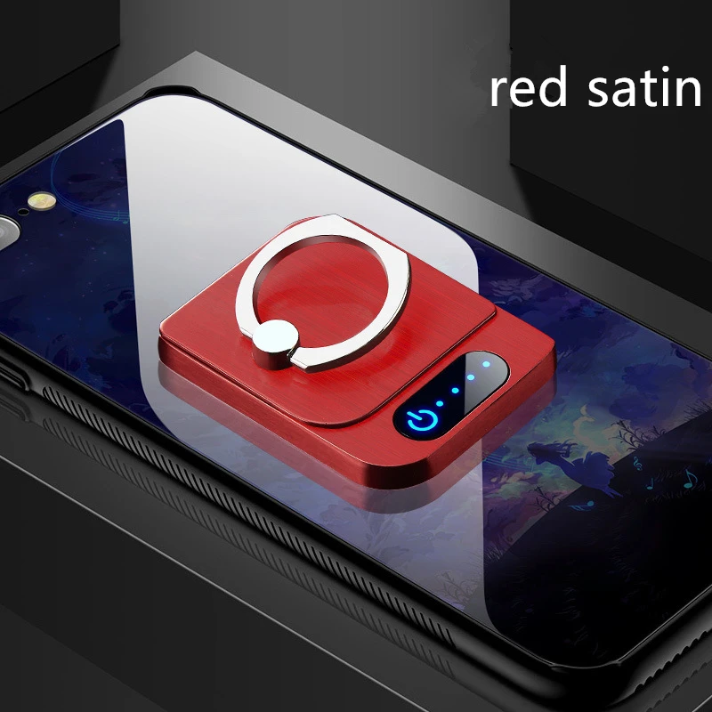 red satin Инновационная Зажигалка два в одном держатель для мобильного телефона кольцевая пряжка+ USB Индуктивная зарядка Вольфрамовая сигарета 360 ° флип подарки - Цвет: red satin