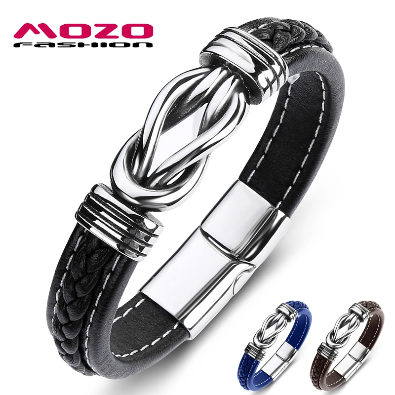 

MOZO FASHION Classic Men's Bracelet Leather Stainless Steel Charm Bracelet Woman's Cross Punk Jewelry Bracelet Gifts Black 074
