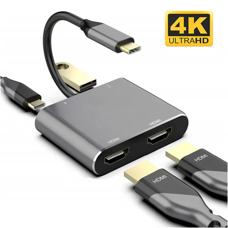 Тип C два разъема HDMI USB 3 0 PD конвертер 4 в 1 взаимный обмен данными между компьютером и периферийными