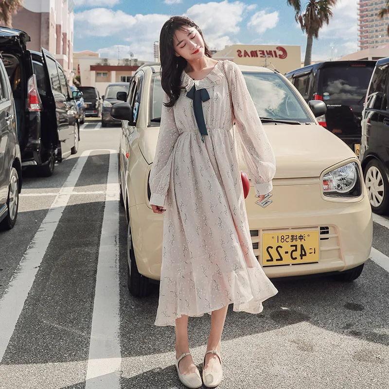 

Chiffon Dress Female Summer 2020 Spring Clothing New Style Very Fairy France Non-mainstream Students Floral Spring And Autumn Lo