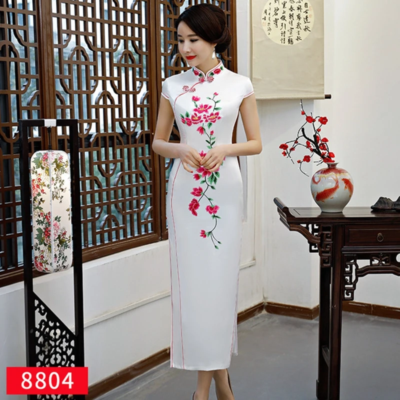 Китайская традиционная Печать Длинные cheongsam тонкий улучшить показать cheongsam ретро Улучшенная ежедневно производительность cheongsam больших размеров для всей