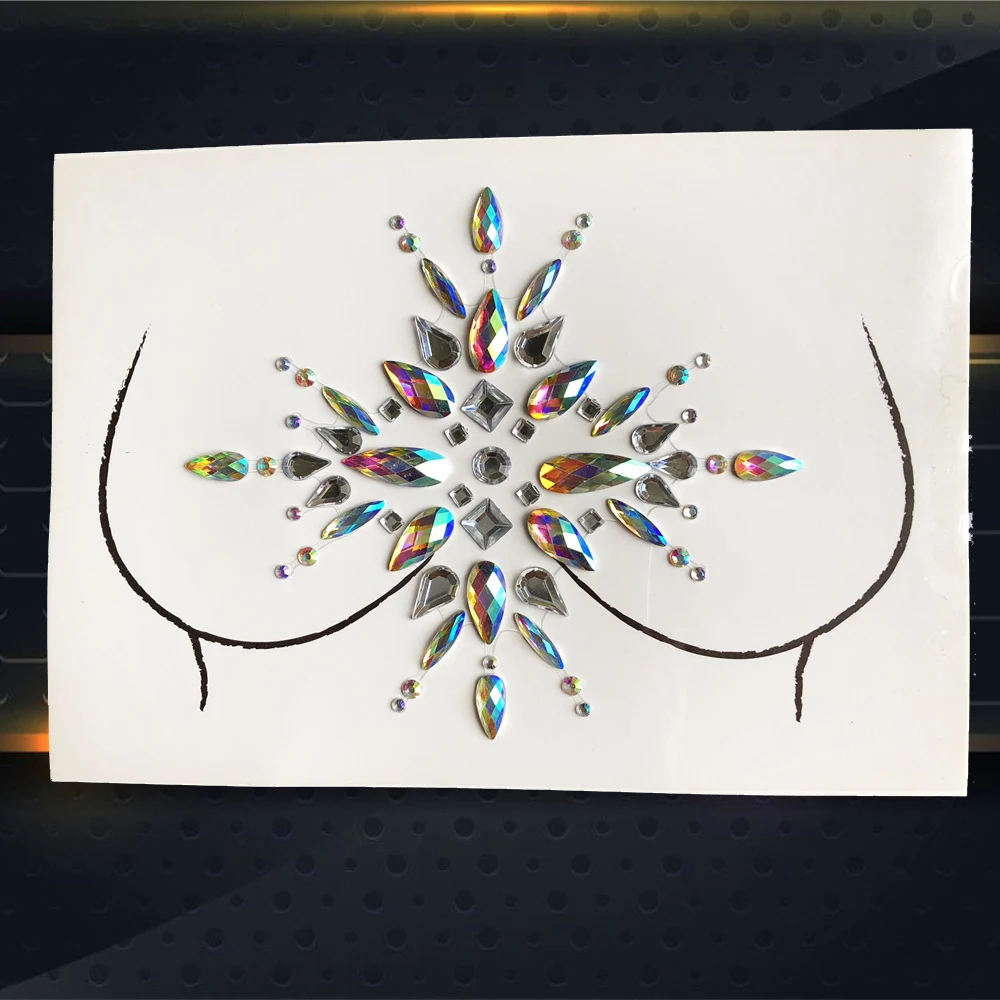 Красивые блестящие украшения татуировка на грудь наклейка флэш драгоценный камень грудь паста острый алмаз соска украшение для красоты сцены - Цвет: PXBS49