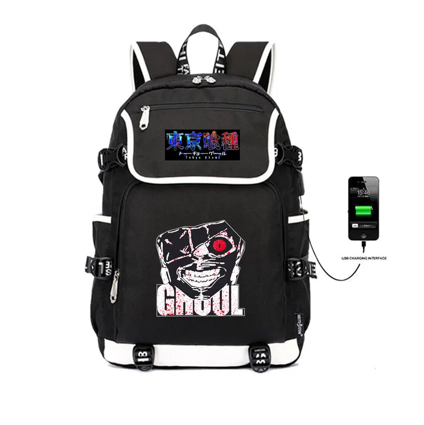 Japan anime Tokyo Ghoul Backpack  Printing USB Charging Travel Backpack Kaneki Ken Shoulder Bags women men Laptop Backpack