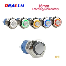 16 мм водонепроницаемый металлический кнопочный переключатель с фиксацией светодиодный 3 в 6 в 12 В 24 в 36 в 48 в 110 В 220 В Красный Синий Зеленый Желтый Белый Кнопка