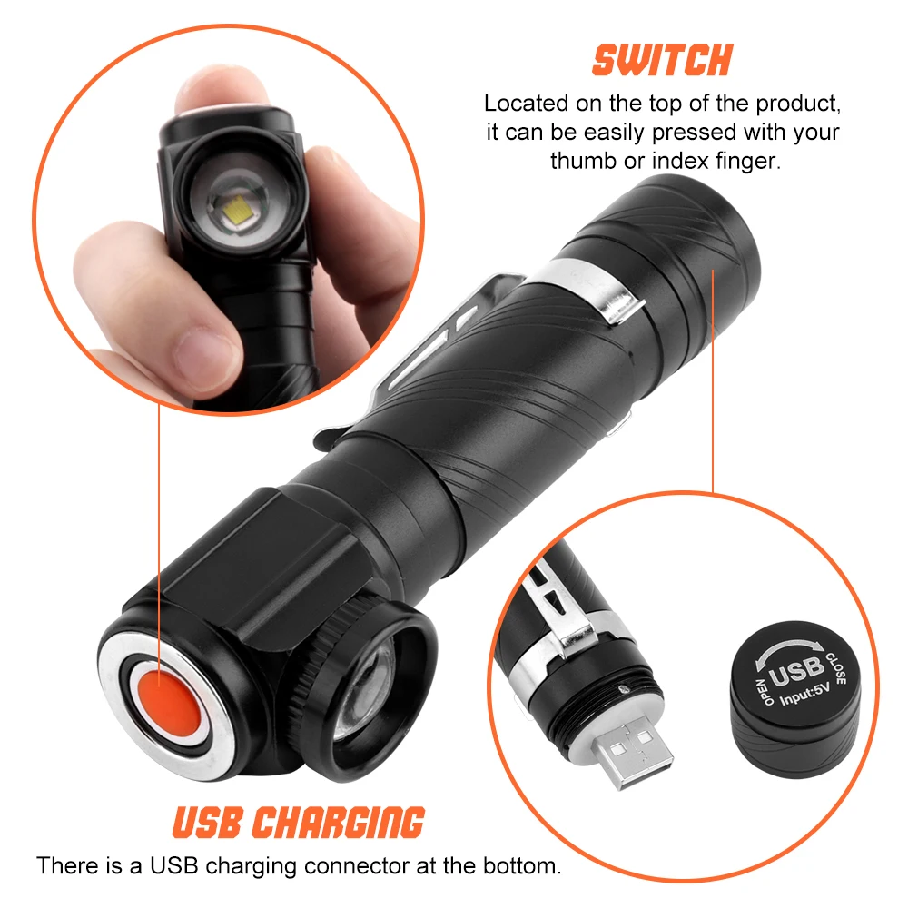 US $10.90 BORUiT RJ1190 T6 LED Headlamp Zoom 4Mode Headlight USB Charger 18650 Magnetic Head Torch For Camping Hunting Flashlight
