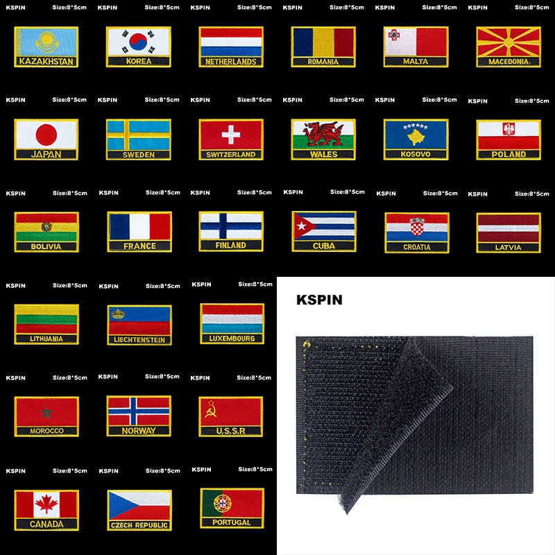 National Flag Patch Hook Loop Azerbaijan Canada Czech Rep. Switzerland Badges Armband 3D Stick on Jacket Backpack Stickers | Дом и сад