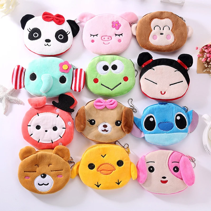 FUDEAM Soft Plush Panda Dog Rabbit Monkey Cartoon Women Coin Purse Mini Cute Zipper Girls Coin Wallet USB Cable Bag Key Wallets