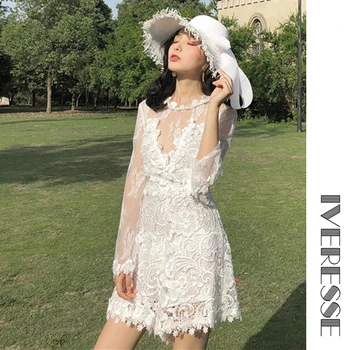 

Sexy Lace Embroidery Mesh Transparent Temptation Short Jumpsuits Rompers Women Sweet Fairy Female Summer Patchwork Playsuits