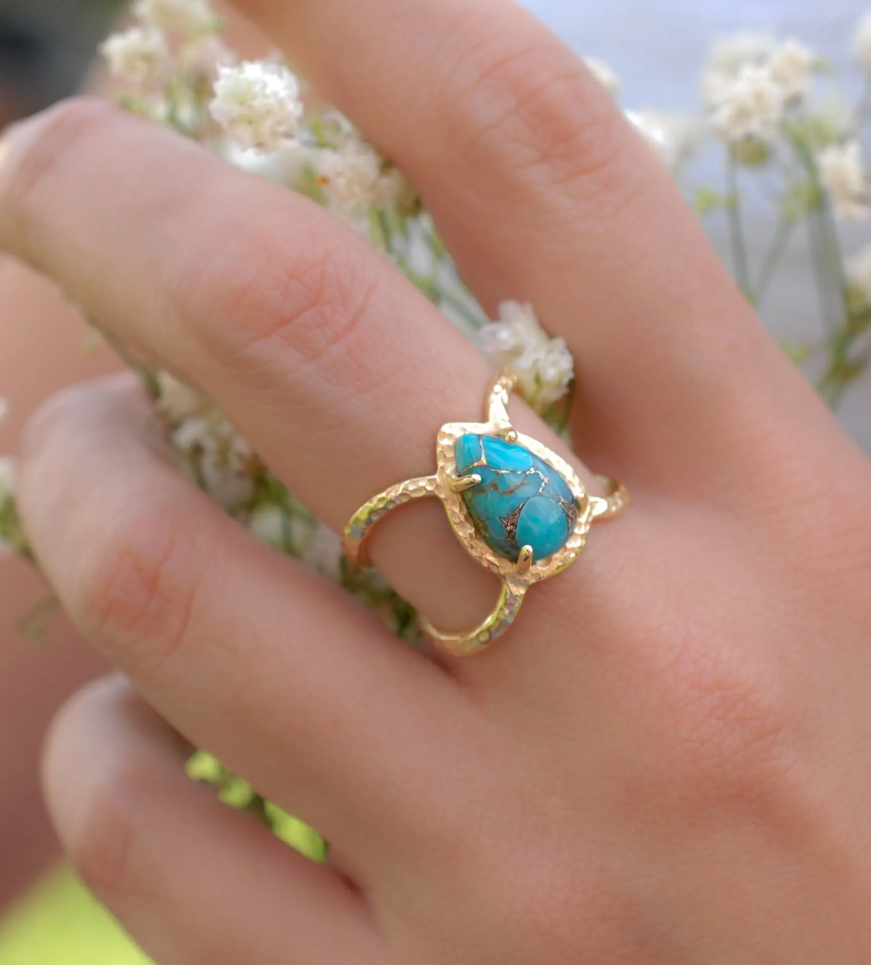 Винтажное богемное бирюзовое кольцо для женщин и мужчин, тибетский цветок, хвост, античное покрытие, золото, овальный камень, кольцо на палец, ювелирное изделие, подарок