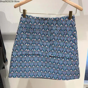

Law Single 2020 Summer Geometry Jacquard Simple Two Pocket Women's Wear A Word Short Skirt 20035