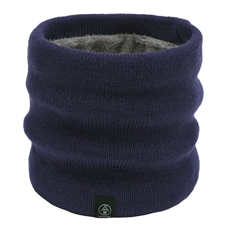 Navy blue Женский модный зимний теплый однотонный шарф с кольцом мужской шарф бандана акриловая бесшовная цилиндрическая повязка на голову унисекс вязаный плюс бархат - Цвет: Navy blue
