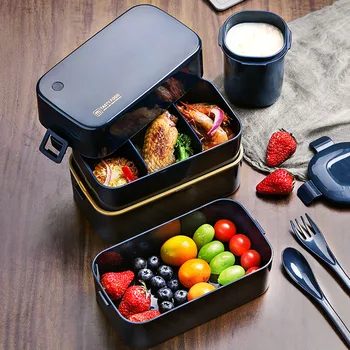 

Double-layer Lunch Box Office Worker Japanese-style Fat-reducing Fitness Partitioned Lunch Box Set Insulation Can Microwave