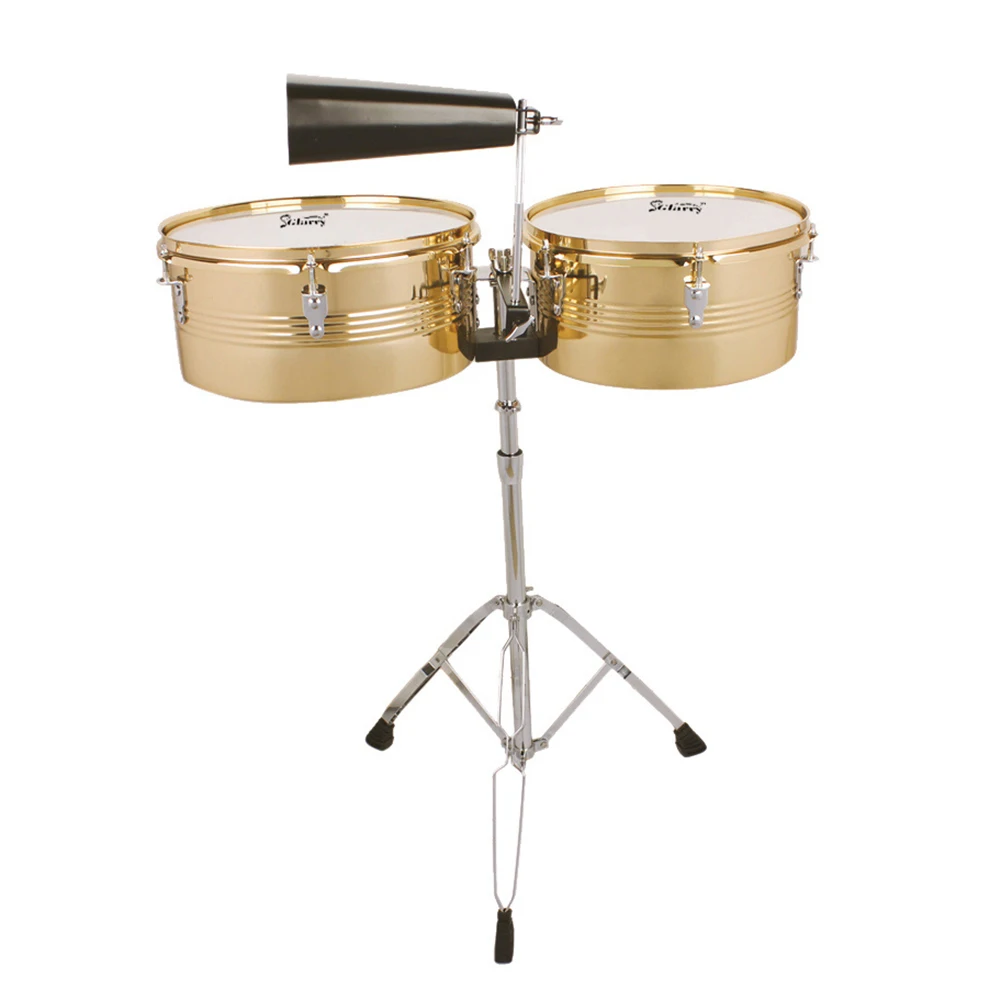

Hot Selling Glarry Latin Percussion 13\" & 14\" Timbales Drum Set with Stand and Cowbell Golden