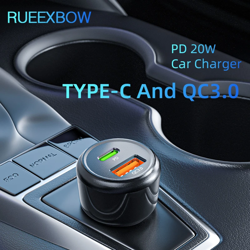 RUEEXBOW PD 20W QC3.0 USB Fast Car Charger Type-C For iPhone X 11 13 12 Xiaomi Huawei Quick 3.0 Charge Moible Phone apple fast car charger